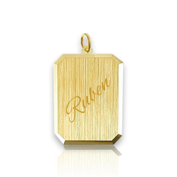 Graveerhanger Rechthoek mat gediamanteerd 18 x 14 mm 14K Geelgoud - inclusief lettergravure