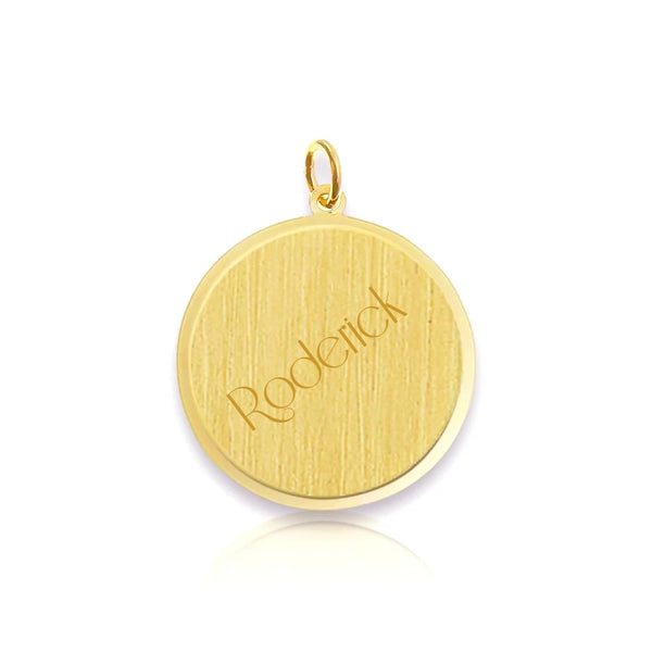 Graveerhanger Rond mat gediamanteerd 16 mm 14K Geelgoud - inclusief lettergravure