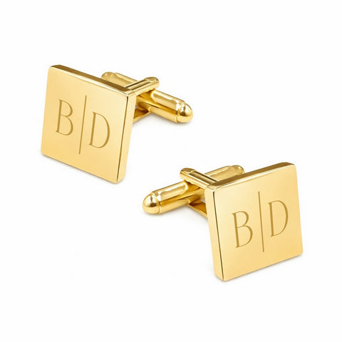 Manchetknopen Vierkant Glans met initialen streep - Goudkleurig