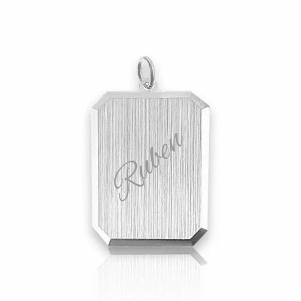 Graveerhanger Rechthoek mat gediamanteerd 18 x 14 mm 925/1000 Zilver - inclusief lettergravure
