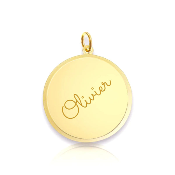 Graveerhanger 24 mm Rond van Gematteerd 14K Geelgoud - inclusief lettergravure