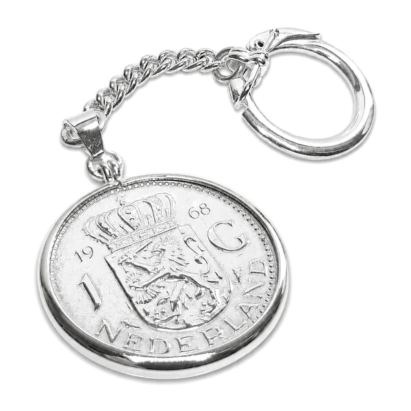 Zilveren sleutelhanger met Nederlandse Gulden 1968