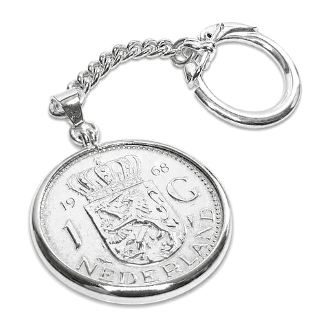 Zilveren sleutelhanger met Nederlandse Gulden 1968