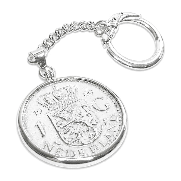 Zilveren sleutelhanger met Nederlandse Gulden 1969