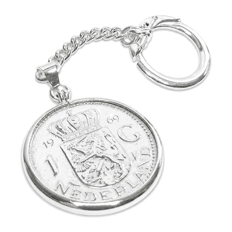 Zilveren sleutelhanger met Nederlandse Gulden 1969