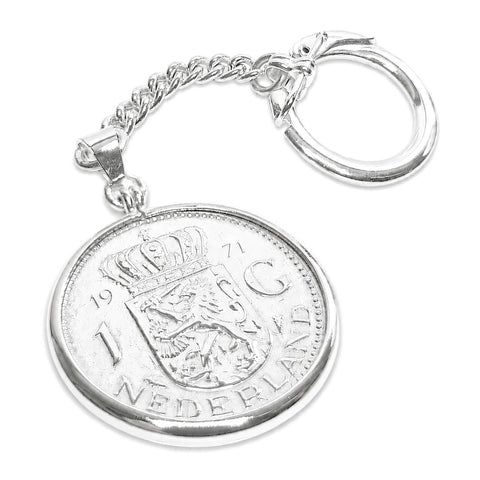 Zilveren sleutelhanger met Nederlandse Gulden 1971