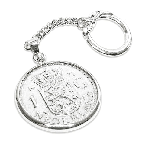 Zilveren sleutelhanger met Nederlandse Gulden 1972