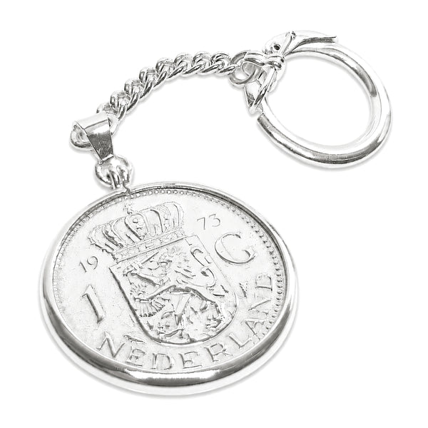 Zilveren sleutelhanger met Nederlandse Gulden 1973