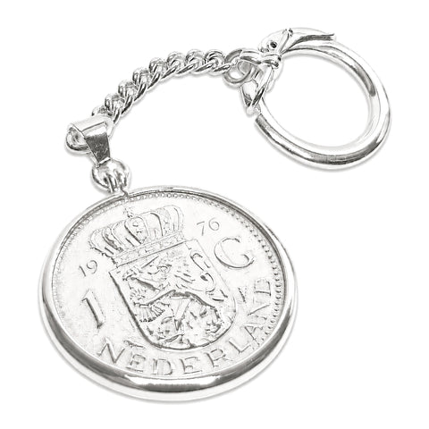 Zilveren sleutelhanger met Nederlandse Gulden 1976