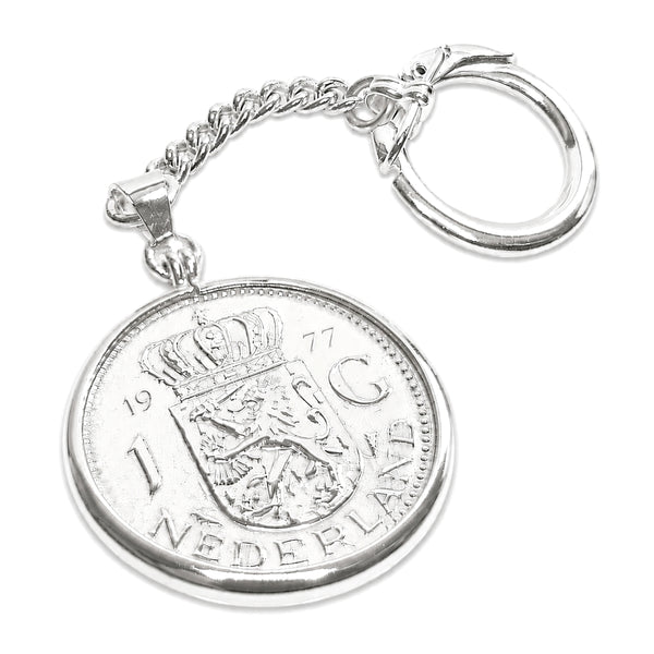 Zilveren sleutelhanger met Nederlandse Gulden 1977