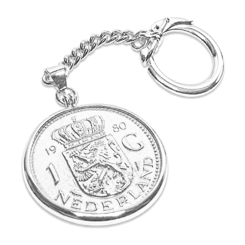 Zilveren sleutelhanger met Nederlandse Gulden 1980