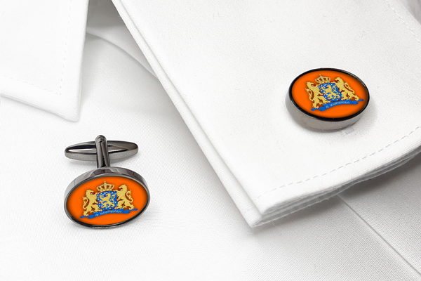 Ovale manchetknopen met het Wapen van Nederland - Oranje uitvoering