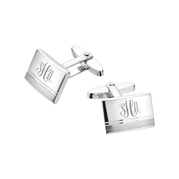 Zilveren Manchetknopen Horizontale Banen met Monogram gravure - Sterling Zilver