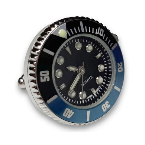 Manchetknopen Horloge Quartz Blauw -Zwart (Echt werkend)