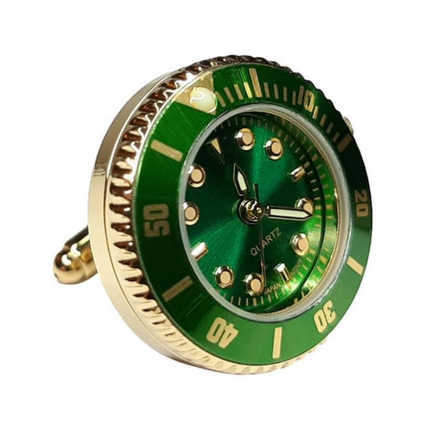 Manchetknopen Horloge Quartz Groen met goud (Echt werkend)