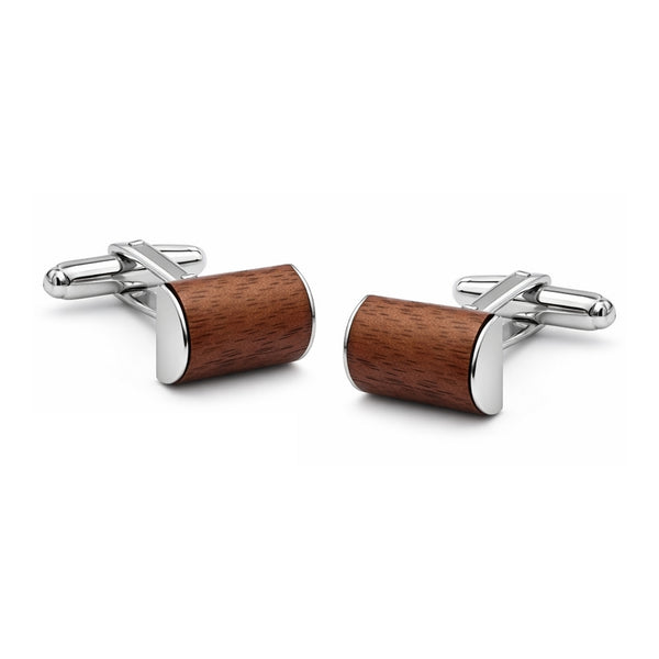 Manchetknopen met Houten Inlay – Zilverkleurig 15×10 mm