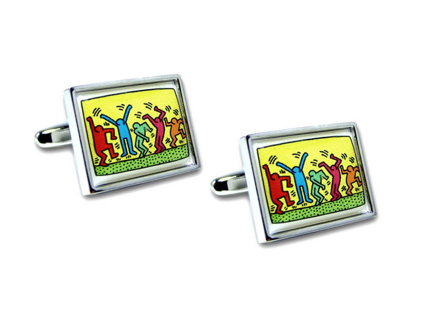 Kunst Manchetknopen Keith Haring - Dance - Zilverkleurig Mechaniek