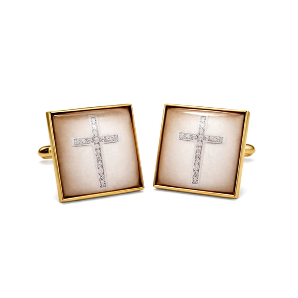 Manchetknopen Kruis Creme Bruin