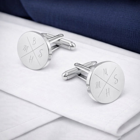 Manchetknopen Rond Glans met Lettergravure Kruis - Zilverkleurig