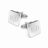 Manchetknopen Vierkant glans afgeronde hoeken met initialen streep - Zilverkleurig