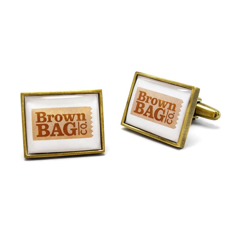 Tijdelijk niet leverbaar - Manchetknopen met uw eigen Logo - Rechthoek donker goudkleurig