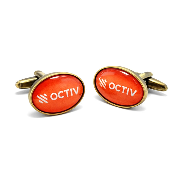 Tijdelijk niet leverbaar - Manchetknopen met uw eigen Logo - Ovaal donker goudkleurig