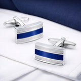 Manchetknopen rechthoek Royal Blue - Zilverkleurig