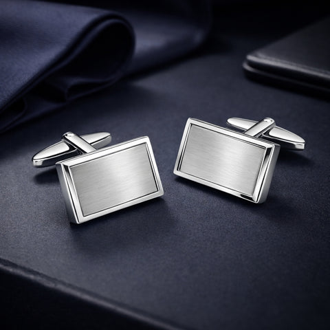 Manchetknopen Facetrand met Datum en Lettergravure - Edelstaal