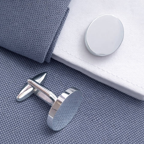 Manchetknopen Ovaal Glans met Datum en Lettergravure - Zilverkleurig