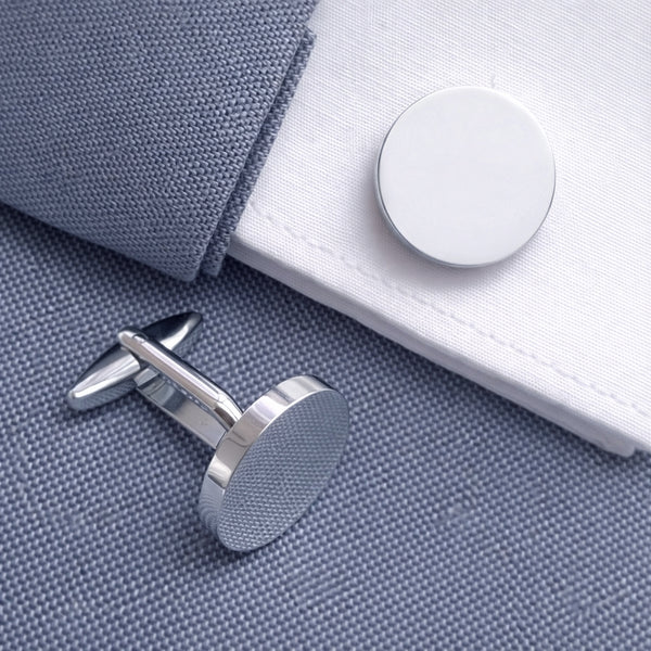 Manchetknopen Rond Glans met uw Familiewapen gravure - Zilverkleurig