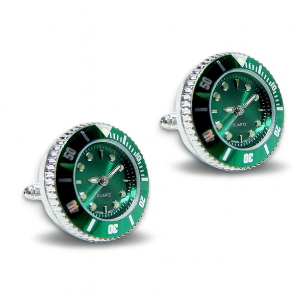 Manchetknopen met Echt Werkend Horloge - Groen met Groene wijzerplaat Quartz (Ø 2,5 cm)