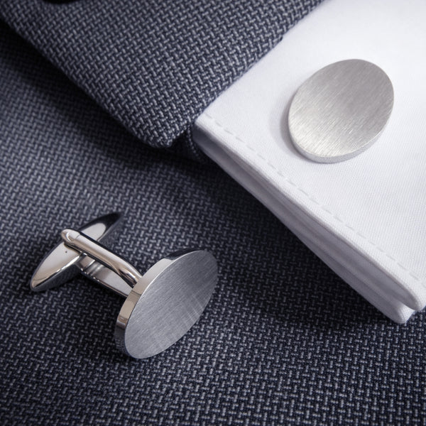Manchetknopen Ovaal Mat met Logogravure - Zilverkleurig