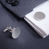 Manchetknopen Rond Mat met Naamgravure - Zilverkleurig