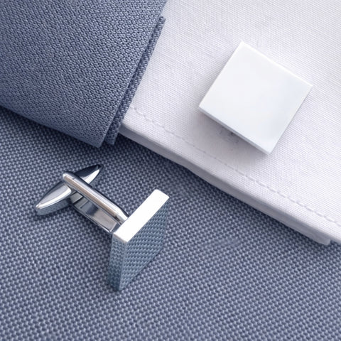Manchetknopen Vierkant Glans met uw Familiewapen gravure - Zilverkleurig