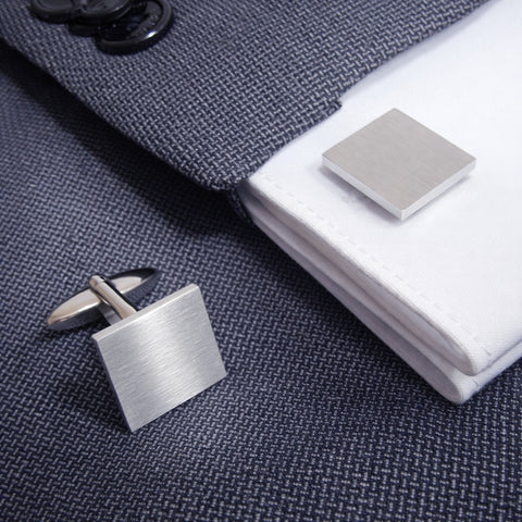 Manchetknopen Vierkant Mat met uw Familiewapen gravure - Zilverkleurig