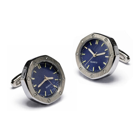 Achthoekige horloge-manchetknopen – werkend mechaniek & graveerbaar