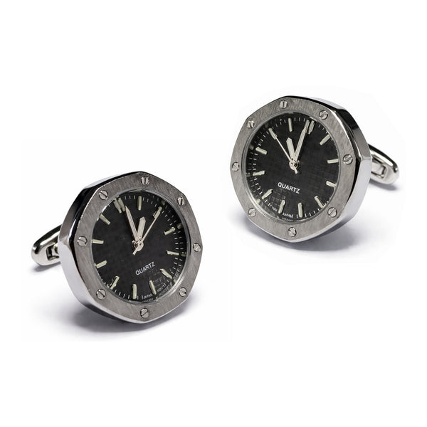 Achthoekige horloge-manchetknopen – werkend mechaniek & graveerbaar