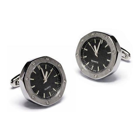 Achthoekige horloge-manchetknopen – werkend mechaniek & graveerbaar