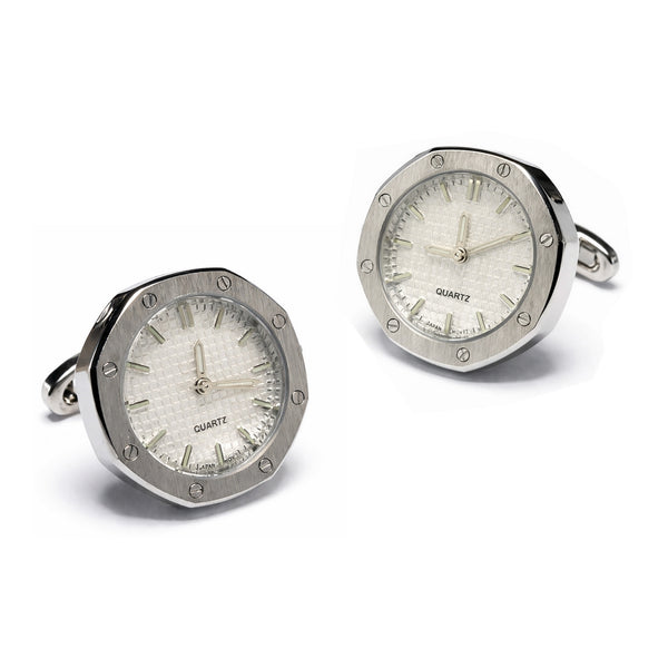 Achthoekige horloge-manchetknopen – werkend mechaniek & graveerbaar