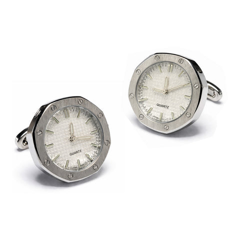 Achthoekige horloge-manchetknopen – werkend mechaniek & graveerbaar