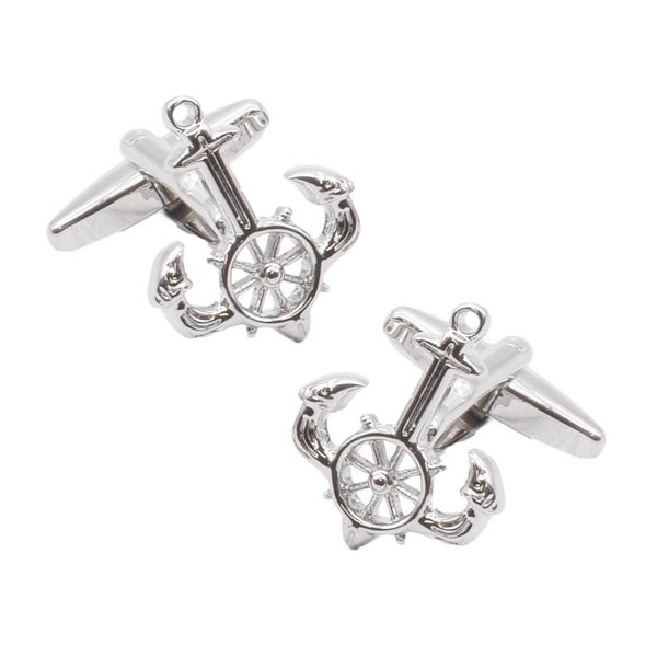 Manchetknopen Anker en Stuurwiel Zilverkleurig