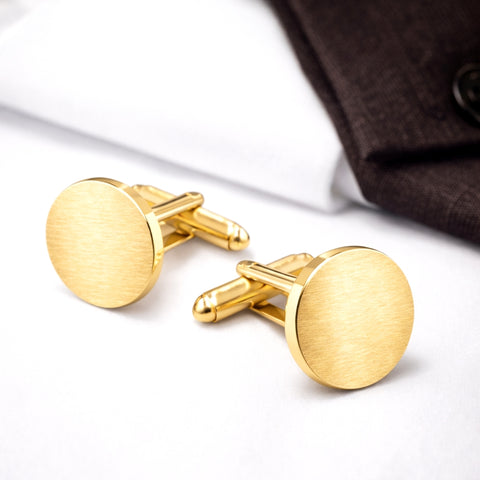 Manchetknopen Rond Mat met uw Familiewapen gravure - Goudkleurig