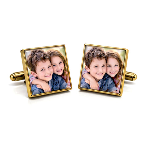 Manchetknopen met uw eigen Foto - Vierkant donker goudkleurig