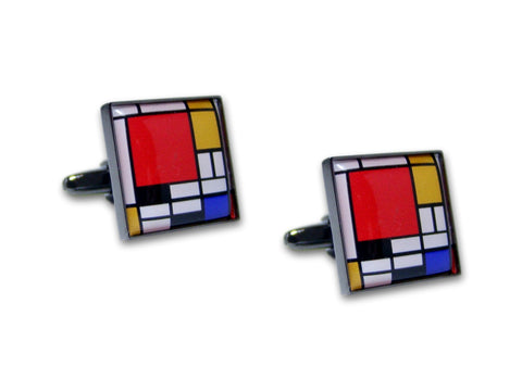 Kunst Manchetknopen Mondriaan - Tableau - Antraciet Mechaniek