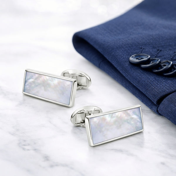 Zilveren Manchetknopen Rechthoek Parelmoer - Sterling Zilver
