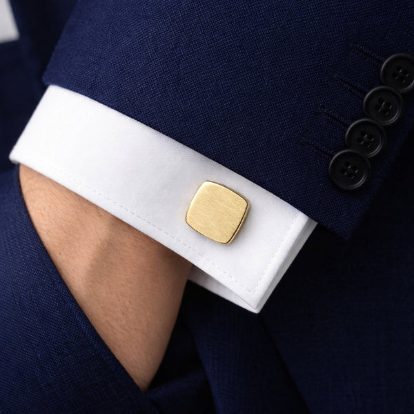 Manchetknopen Vierkant Mat afgeronde hoeken met uw Familiewapen gravure - Goudkleurig