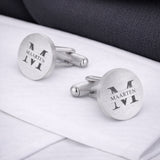 Manchetknopen Rond Mat met Naamgravure - Zilverkleurig