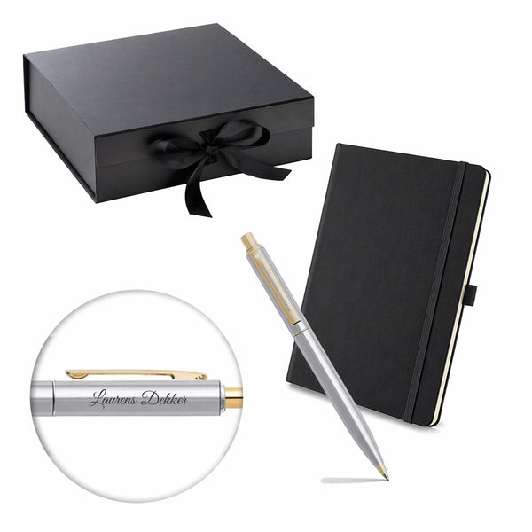 Stijlvolle giftsset - Schaeffer Pen Sentinel 325 Chroom en goud en notitieboek