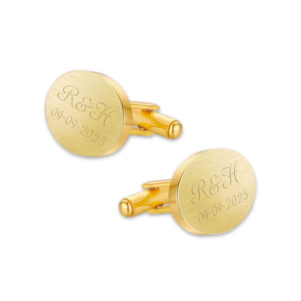 Manchetknopen Ovaal Mat met Datum en Lettergravure - Goudkleurig