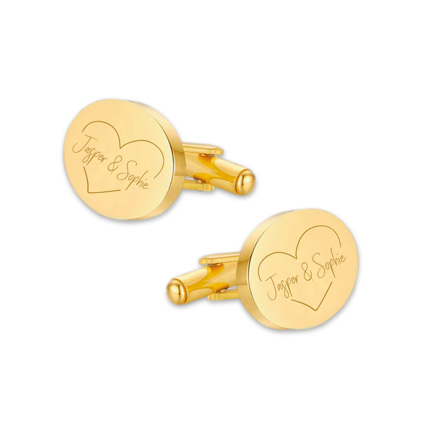 Manchetknopen Ovaal Glans Hartvorm met twee namen - Goudkleurig